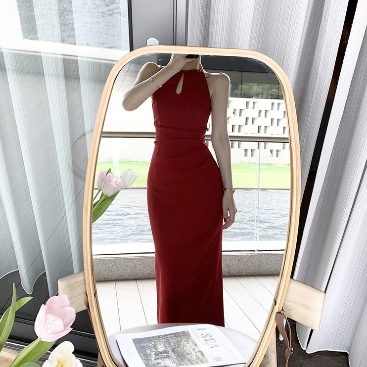 パーティドレス レディース ワンピース ロング 袖なし ノースリーブ ボートネック タイト スリム 細身 ストレート きれいめ シンプル 上品 おしゃれ かっこいい クール 存在感 フォーマル 無地