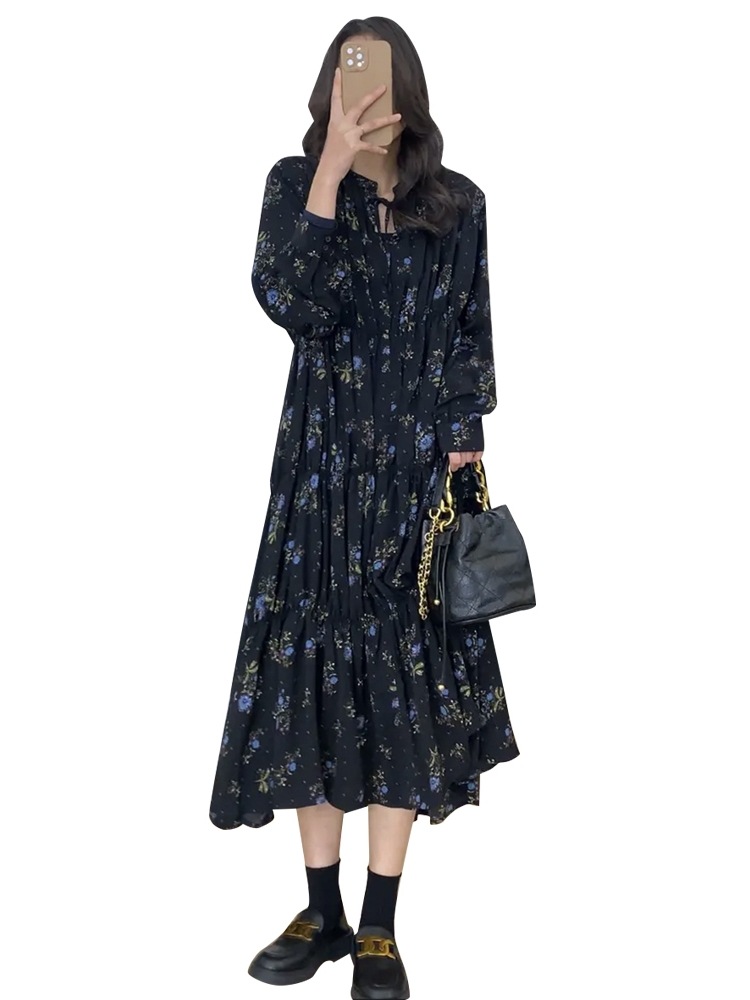 フレンチドレープロングドレス秋の女性2023新しいお茶は長袖の花柄ドレスのサブセット全体を着用してください フレンチドレープロングドレス秋の女性2023新しいお茶は長袖の花柄ドレスのサブセット全体を着用してください