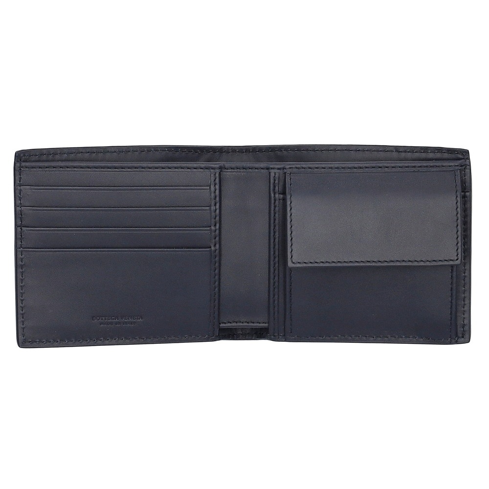 BOTTEGA VENETA 193642-V47W1-8838 INTRECCIATO ボッテガヴェネタ イントレチャート 二折財布小銭入付 カーフレザー スペースネイビー/シルバー BOTTEGA VENETA 193642-V47W1-8838 INTRECCIATO ボッテガヴェネタ イントレチャート 二折財布小銭入付 カーフレザー スペースネイビー/シルバー