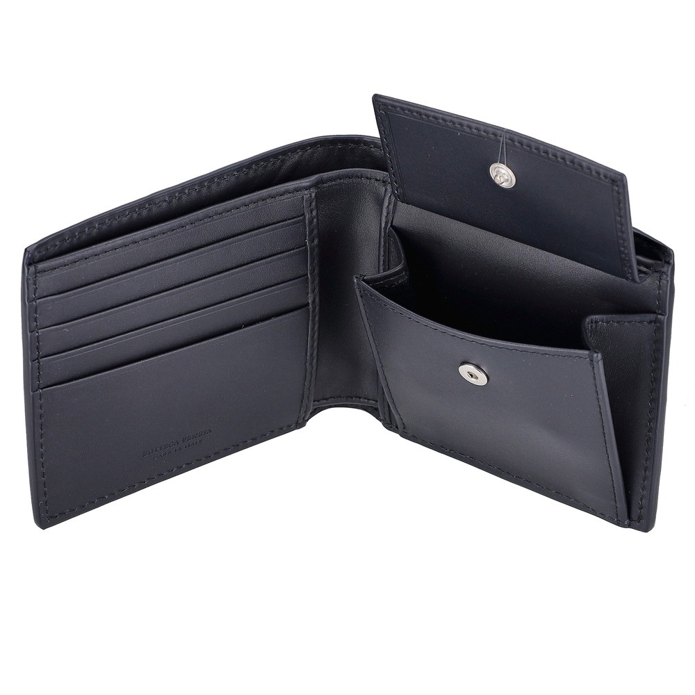 BOTTEGA VENETA 193642-V47W1-8838 INTRECCIATO ボッテガヴェネタ イントレチャート 二折財布小銭入付 カーフレザー スペースネイビー/シルバー BOTTEGA VENETA 193642-V47W1-8838 INTRECCIATO ボッテガヴェネタ イントレチャート 二折財布小銭入付 カーフレザー スペースネイビー/シルバー