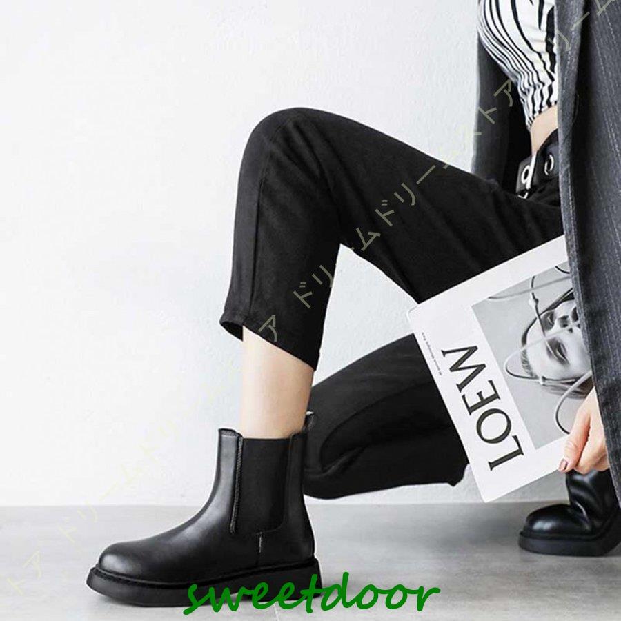ショートブーツ レディース 本革 レザー 黒 ショート サイドゴア ローヒール 美脚 秋 冬 オシャレ ヒール 3cm ブーツ カジュアル アンクルブーツ