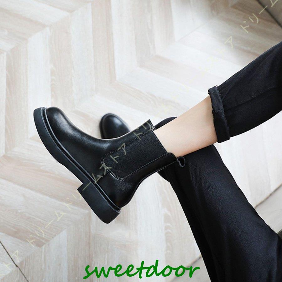 ショートブーツ レディース 本革 レザー 黒 ショート サイドゴア ローヒール 美脚 秋 冬 オシャレ ヒール 3cm ブーツ カジュアル アンクルブーツ