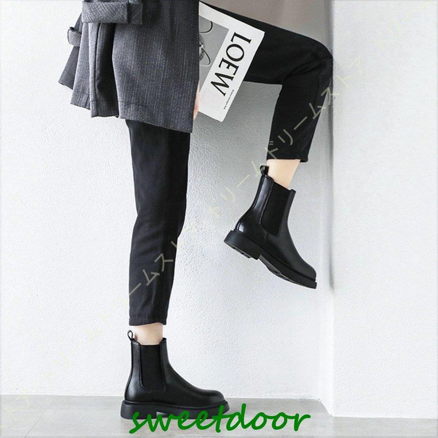 ショートブーツ レディース 本革 レザー 黒 ショート サイドゴア ローヒール 美脚 秋 冬 オシャレ ヒール 3cm ブーツ カジュアル アンクルブーツ