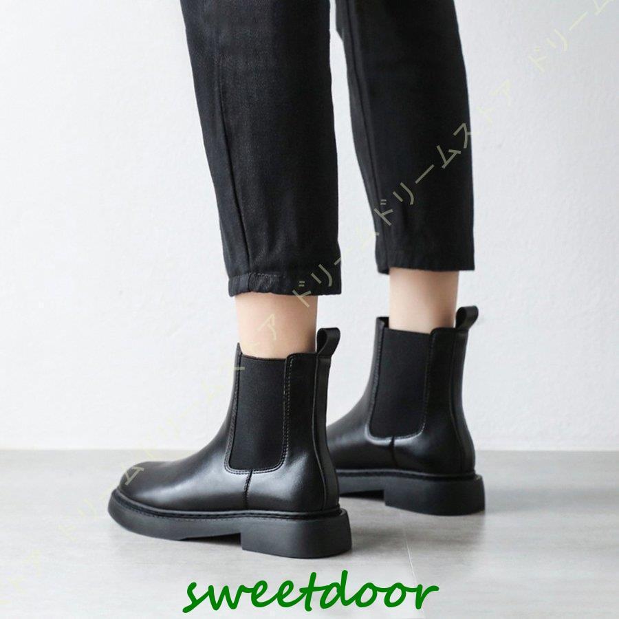 ショートブーツ レディース 本革 レザー 黒 ショート サイドゴア ローヒール 美脚 秋 冬 オシャレ ヒール 3cm ブーツ カジュアル アンクルブーツ