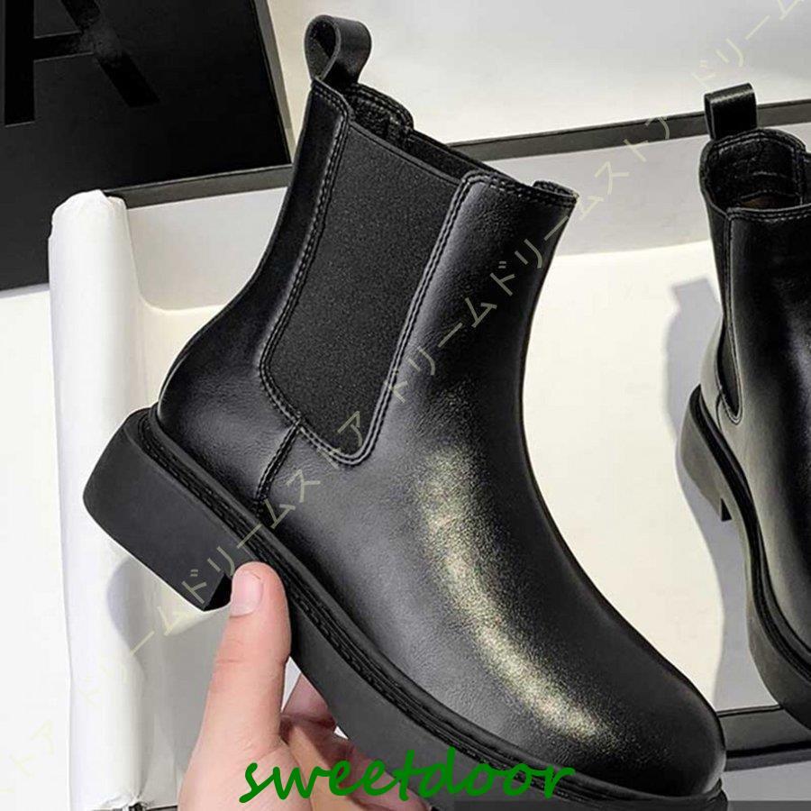 ショートブーツ レディース 本革 レザー 黒 ショート サイドゴア ローヒール 美脚 秋 冬 オシャレ ヒール 3cm ブーツ カジュアル アンクルブーツ