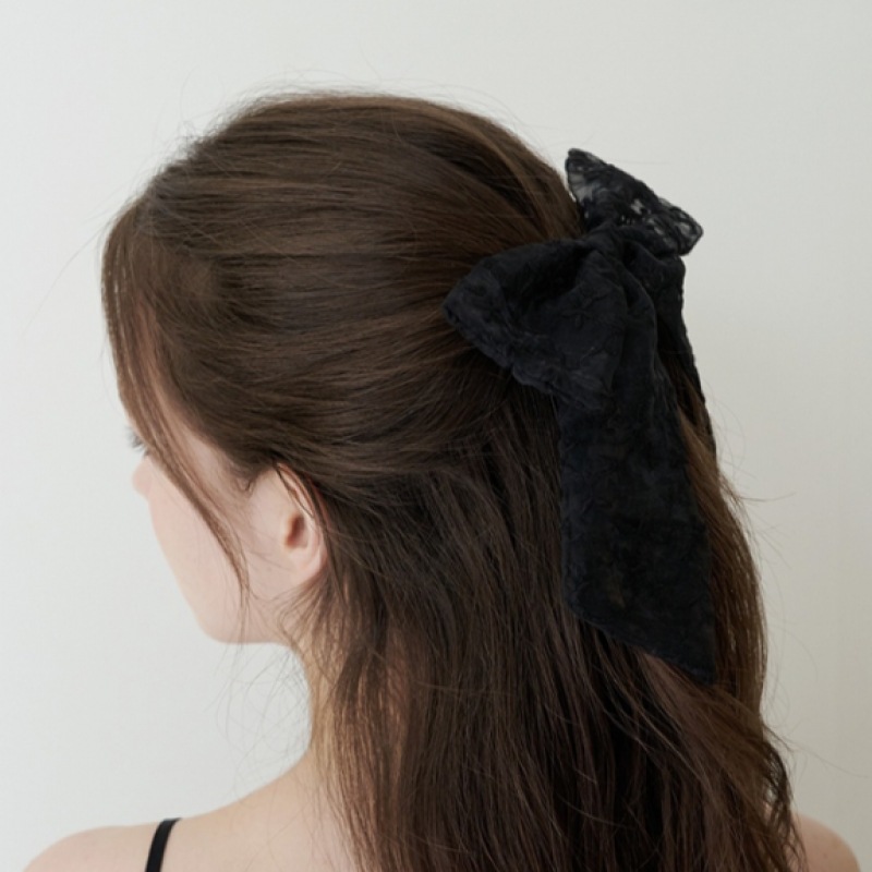 キンダベイビーフローリア刺繍リボンピン-ブラック