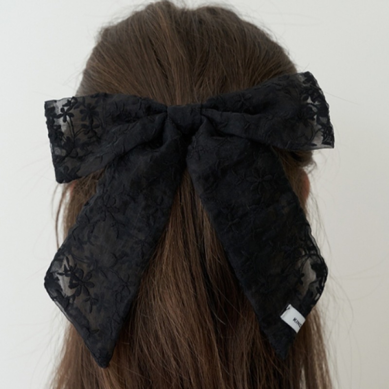 キンダベイビーフローリア刺繍リボンピン-ブラック