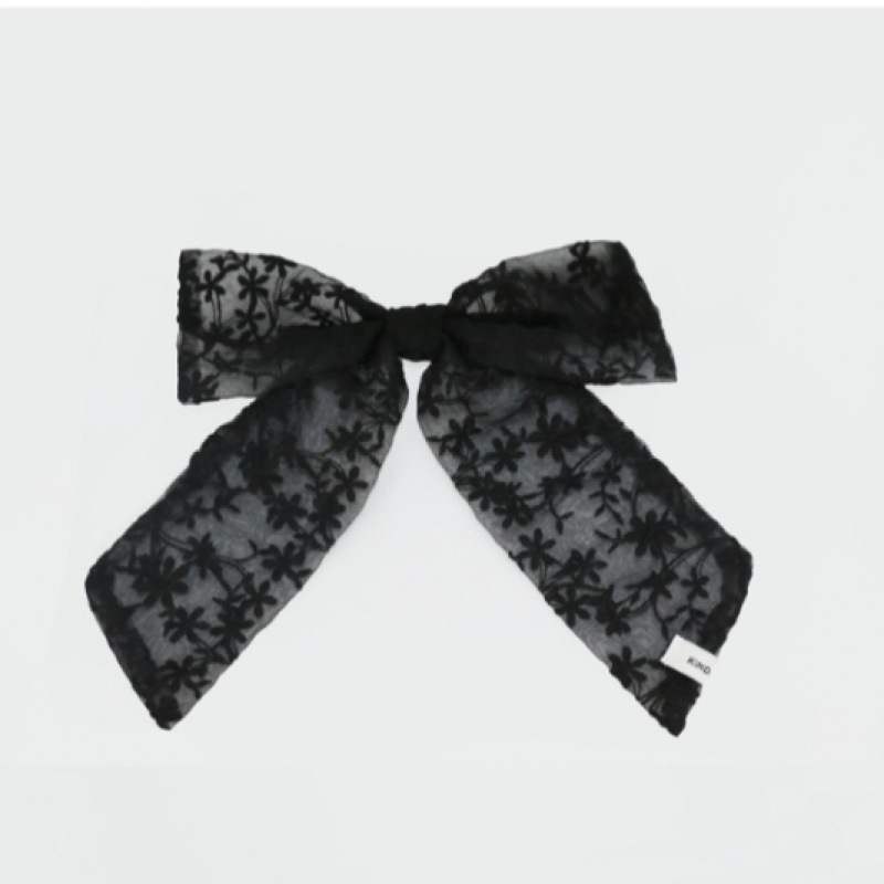 キンダベイビーフローリア刺繍リボンピン-ブラック