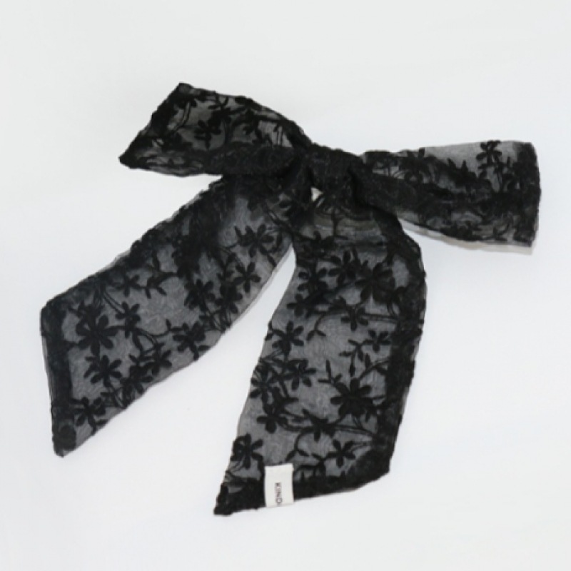 キンダベイビーフローリア刺繍リボンピン-ブラック