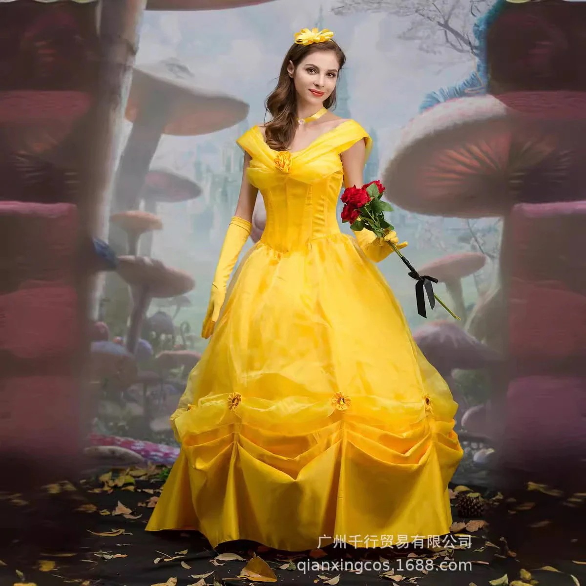 wusuobic[迅速な出荷]ハロウィン2025年新作 ハロウィン コスチューム ベル プリンセス ドレス 大人用 コスプレ 美女と野獣 ベル ドレス