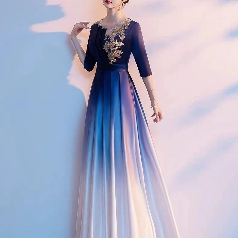 グラデーションサテン合唱団衣装女性用ロングスカート指揮者ガウン宴会イブニングガウンホスト衣装 グラデーションサテン合唱団衣装女性用ロングスカート指揮者ガウン宴会イブニングガウンホスト衣装