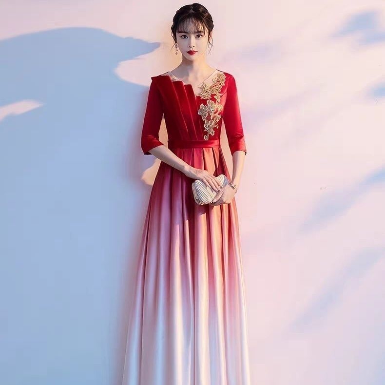 グラデーションサテン合唱団衣装女性用ロングスカート指揮者ガウン宴会イブニングガウンホスト衣装 グラデーションサテン合唱団衣装女性用ロングスカート指揮者ガウン宴会イブニングガウンホスト衣装