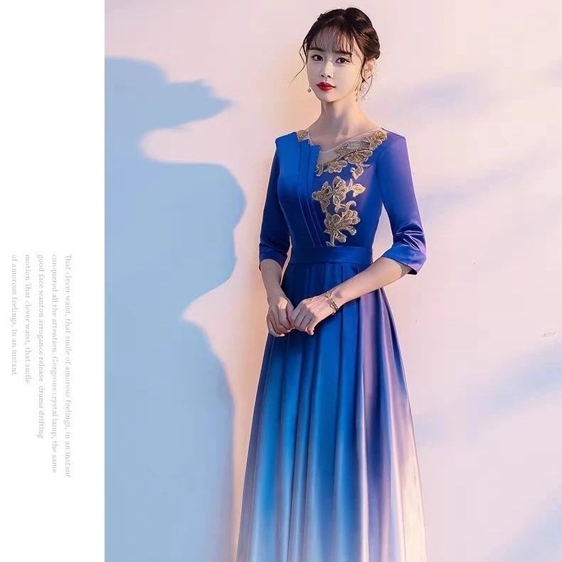 グラデーションサテン合唱団衣装女性用ロングスカート指揮者ガウン宴会イブニングガウンホスト衣装 グラデーションサテン合唱団衣装女性用ロングスカート指揮者ガウン宴会イブニングガウンホスト衣装