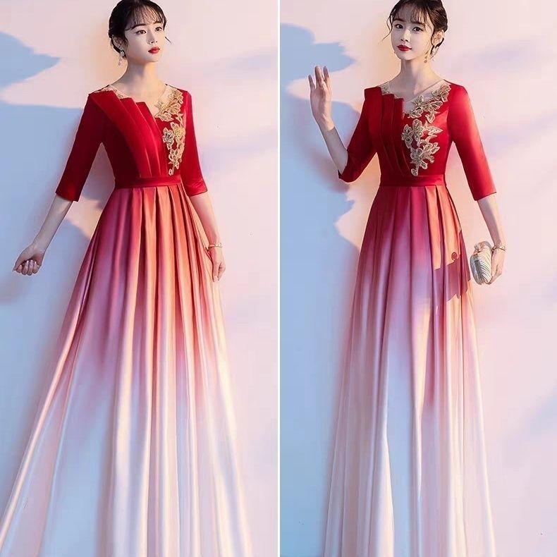 グラデーションサテン合唱団衣装女性用ロングスカート指揮者ガウン宴会イブニングガウンホスト衣装 グラデーションサテン合唱団衣装女性用ロングスカート指揮者ガウン宴会イブニングガウンホスト衣装