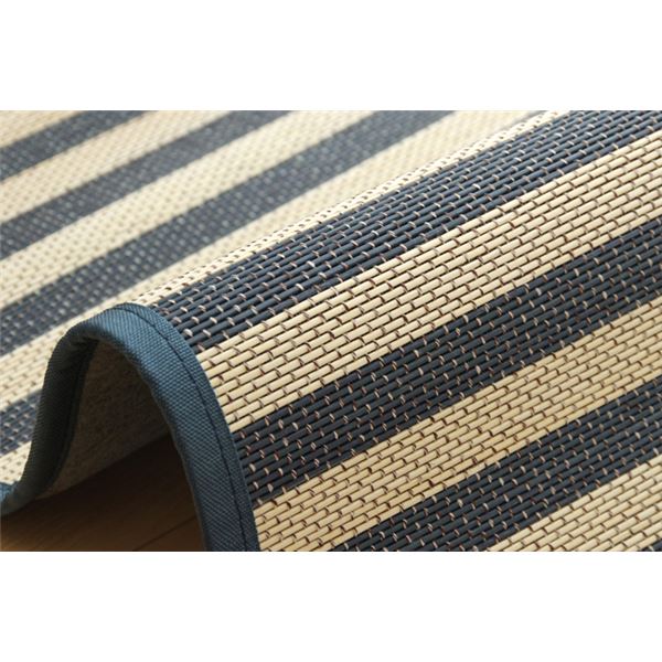 竹ラグ/ラグマット (マリンストライプ ブルー 約180×180cm) ウレタンフォーム 不織布 (リビング ダイニング)