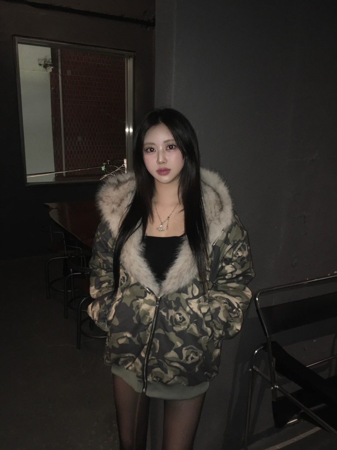 [高品 質][y2k/フィットミーチム/ハイクオリティ] 1147. カモ ファー キルティング ダウン フード ダウン キルティングダウン オーバーフィット ルーズ y2k デイリー 冬 アウター