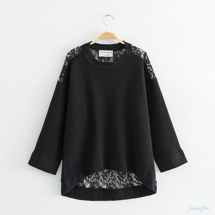 レディース バックレースドッキング ラウンドネックニット 2カラー 秋冬ladies ニット トップス 長袖 前後差 トレンド ブラック、ピンク レディース バックレースドッキング ラウンドネックニット 2カラー 秋冬ladies ニット トップス 長袖 前後差 トレンド ブラック、ピンク