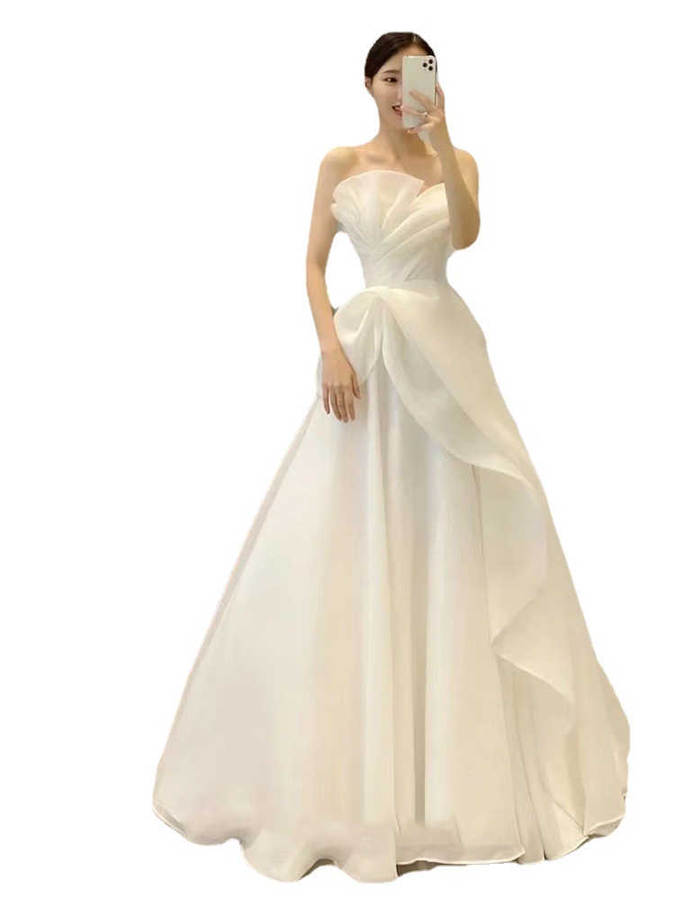 【2枚購入で 3oo円OFF！】ブライトウェディングドレス2025花嫁シンプルお出かけドレススモールテールエアトラベルフォトライトウェディングドレス