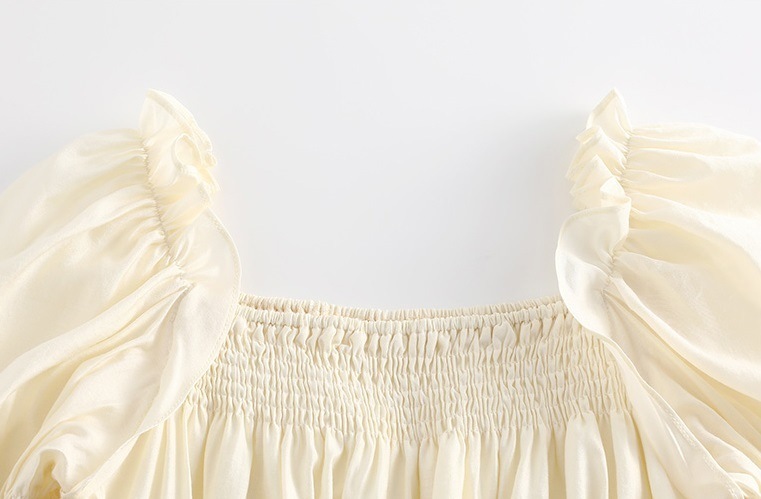 マタニティ トップス スクエアネック シャーリング パフスリーブ 半袖