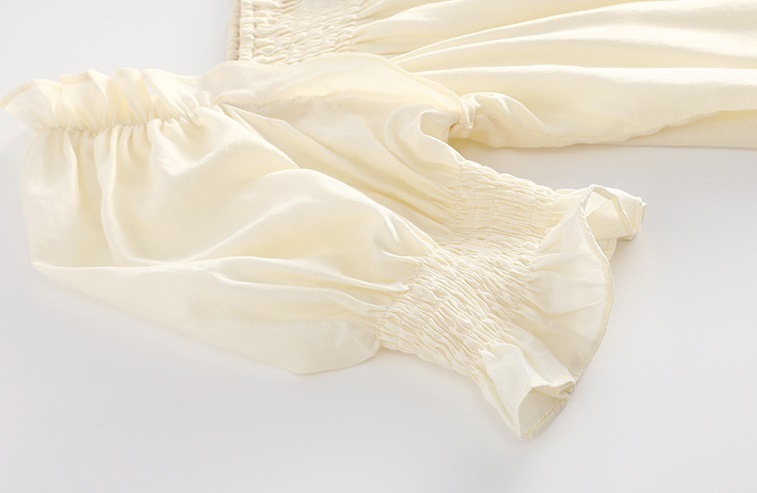 マタニティ トップス スクエアネック シャーリング パフスリーブ 半袖