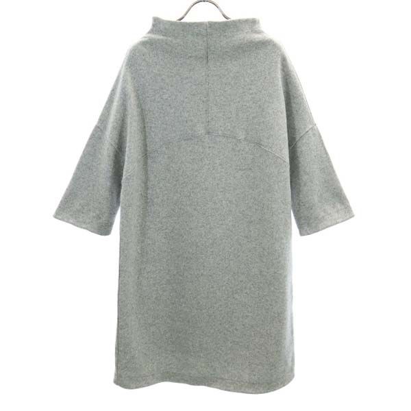 イタリア製 ウールブレンド 7分袖 ワンピース M グレー系 ドロップショルダー レディース