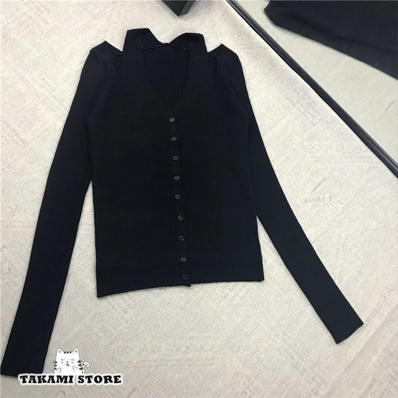 レディース トップス ニット 黒 白 Vネック リブニット 肩出し フロントボタン 長袖 無地 シンプル 細見え 秋 レディース トップス ニット 黒 白 Vネック リブニット 肩出し フロントボタン 長袖 無地 シンプル 細見え 秋