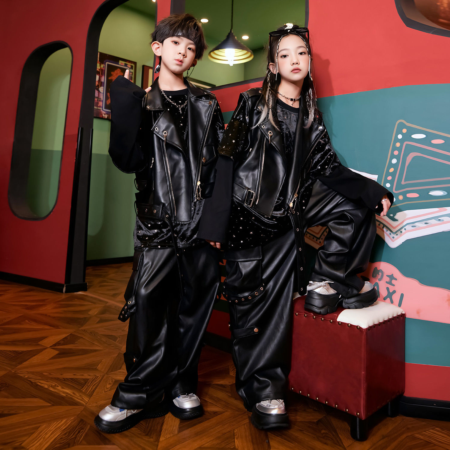 【ファッションブランドスタイル】子供用ドラム衣装男女子供のごろつきかっこいいストリートダンス衣装セット子供用ヒップホップhiphop衣装