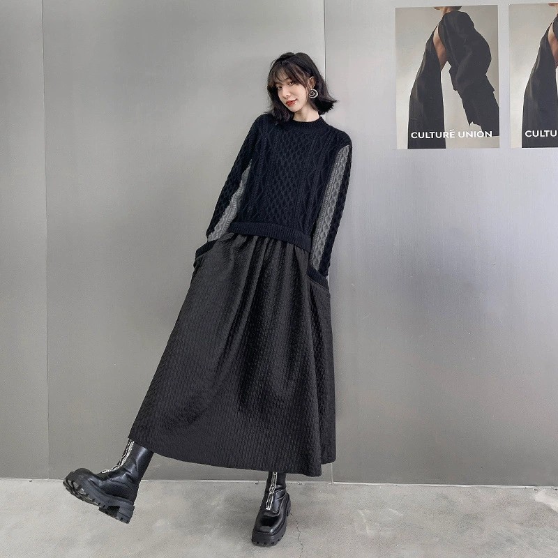 【急速発送】ワンピース ゆったり ロングワンピース ニットワンピース 切り替え おしゃれ 新作