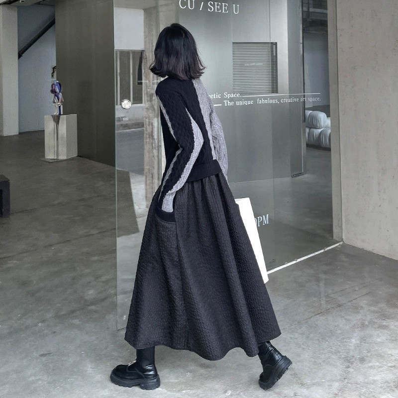 【急速発送】ワンピース ゆったり ロングワンピース ニットワンピース 切り替え おしゃれ 新作