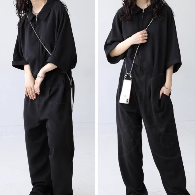 レディース パンツ ボトムス つなぎ 前開き ロングパンツ ワイドパンツ ジャンプスーツ ロング 7分袖 襟付き ワイド オーバーサイズ ファスナー ポケット かわいい 大人可愛い シンプル レディース パンツ ボトムス つなぎ 前開き ロングパンツ ワイドパンツ ジャンプスーツ ロング 7分袖 襟付き ワイド オーバーサイズ ファスナー ポケット かわいい 大人可愛い シンプル