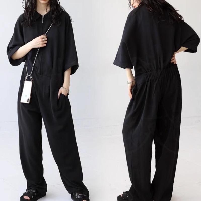 レディース パンツ ボトムス つなぎ 前開き ロングパンツ ワイドパンツ ジャンプスーツ ロング 7分袖 襟付き ワイド オーバーサイズ ファスナー ポケット かわいい 大人可愛い シンプル レディース パンツ ボトムス つなぎ 前開き ロングパンツ ワイドパンツ ジャンプスーツ ロング 7分袖 襟付き ワイド オーバーサイズ ファスナー ポケット かわいい 大人可愛い シンプル