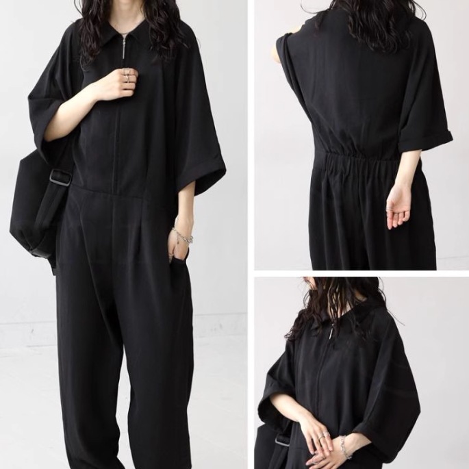 レディース パンツ ボトムス つなぎ 前開き ロングパンツ ワイドパンツ ジャンプスーツ ロング 7分袖 襟付き ワイド オーバーサイズ ファスナー ポケット かわいい 大人可愛い シンプル レディース パンツ ボトムス つなぎ 前開き ロングパンツ ワイドパンツ ジャンプスーツ ロング 7分袖 襟付き ワイド オーバーサイズ ファスナー ポケット かわいい 大人可愛い シンプル