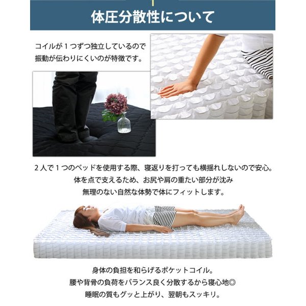 ポケットコイルマットレス セミダブル サイズ ブラック 高耐久3Dメッシュ 圧縮ロール梱包