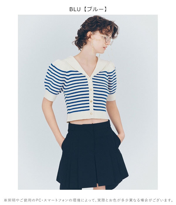 【即納】 ファーファー FURFUR トップス 25春夏 セーラーカラーニットトップス 半袖 クロップド丈 ボーダー rwnt251121
