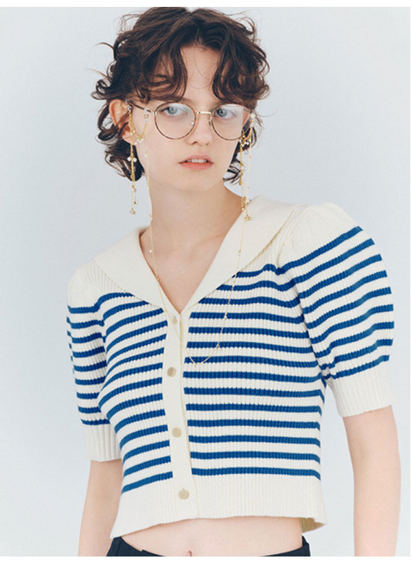 【即納】 ファーファー FURFUR トップス 25春夏 セーラーカラーニットトップス 半袖 クロップド丈 ボーダー rwnt251121