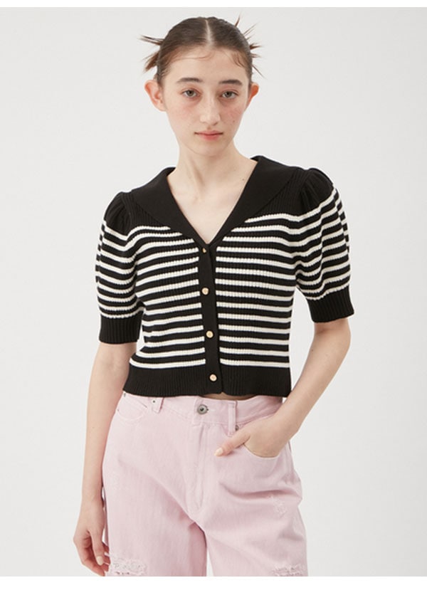 【即納】 ファーファー FURFUR トップス 25春夏 セーラーカラーニットトップス 半袖 クロップド丈 ボーダー rwnt251121