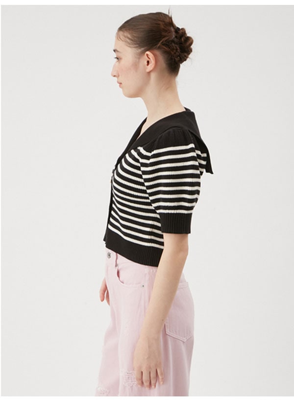 【即納】 ファーファー FURFUR トップス 25春夏 セーラーカラーニットトップス 半袖 クロップド丈 ボーダー rwnt251121