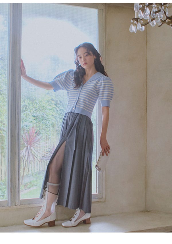 【即納】 ファーファー FURFUR トップス 25春夏 セーラーカラーニットトップス 半袖 クロップド丈 ボーダー rwnt251121