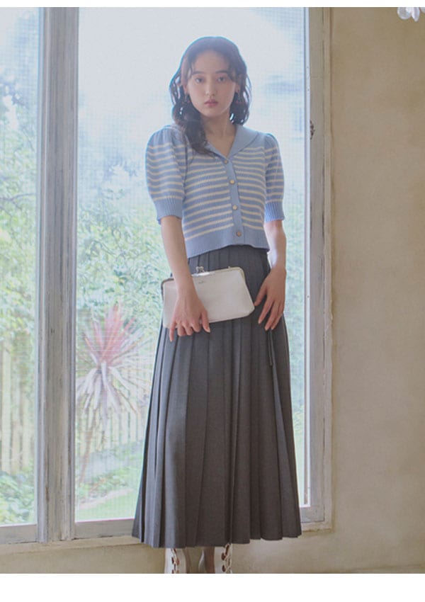 【即納】 ファーファー FURFUR トップス 25春夏 セーラーカラーニットトップス 半袖 クロップド丈 ボーダー rwnt251121