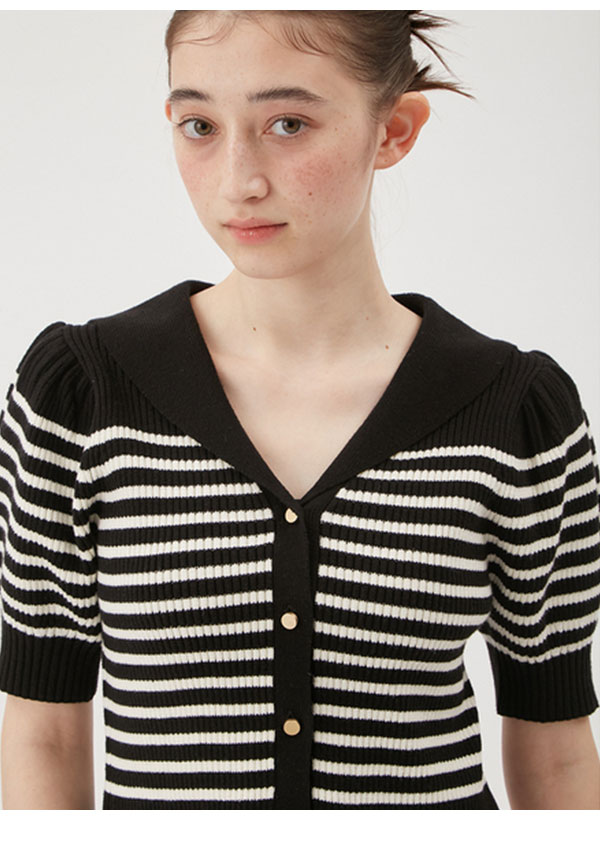 【即納】 ファーファー FURFUR トップス 25春夏 セーラーカラーニットトップス 半袖 クロップド丈 ボーダー rwnt251121