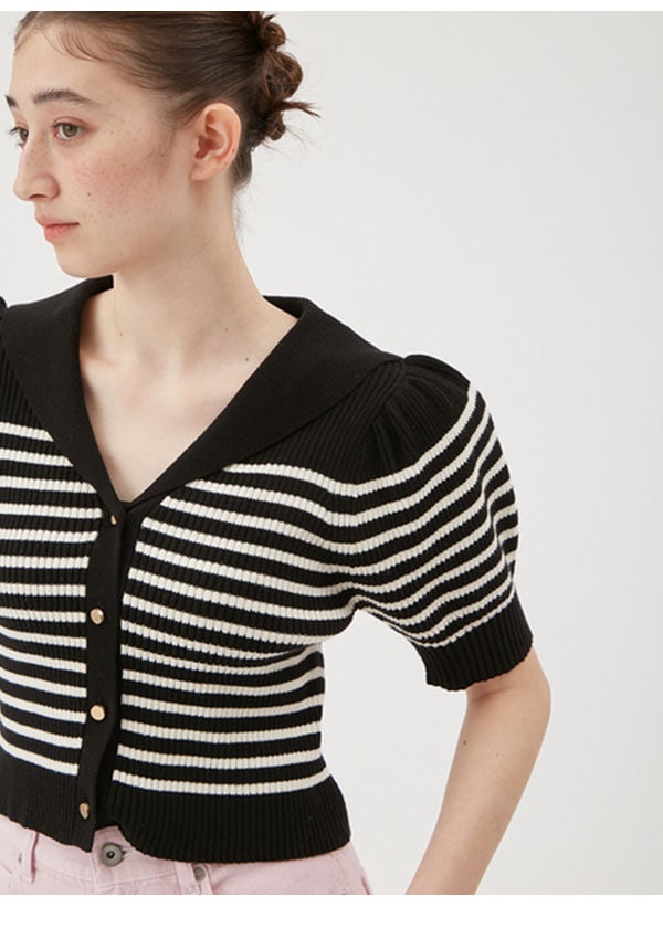 【即納】 ファーファー FURFUR トップス 25春夏 セーラーカラーニットトップス 半袖 クロップド丈 ボーダー rwnt251121