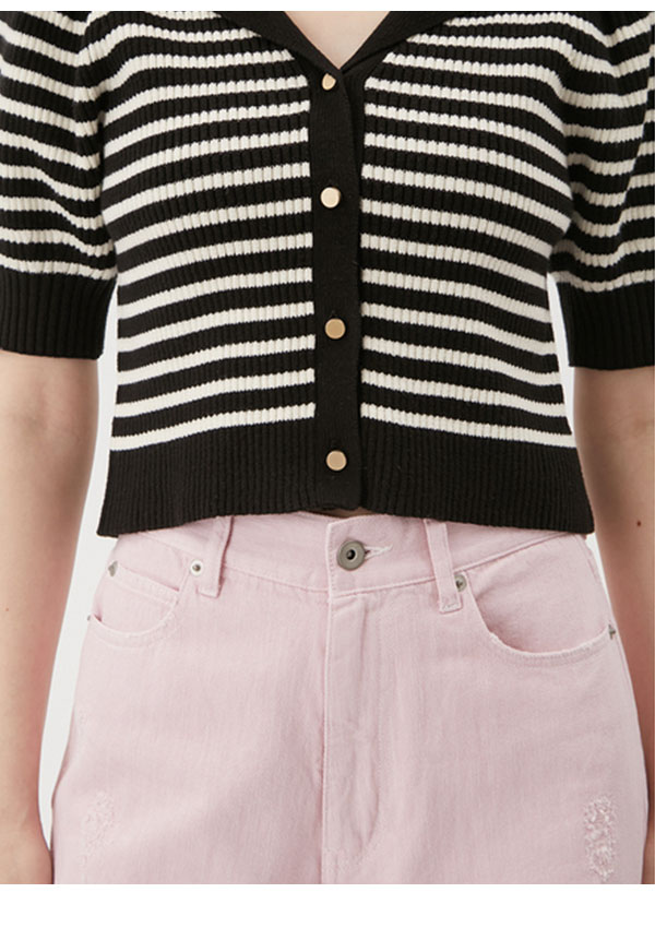 【即納】 ファーファー FURFUR トップス 25春夏 セーラーカラーニットトップス 半袖 クロップド丈 ボーダー rwnt251121