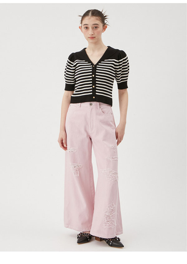 【即納】 ファーファー FURFUR トップス 25春夏 セーラーカラーニットトップス 半袖 クロップド丈 ボーダー rwnt251121