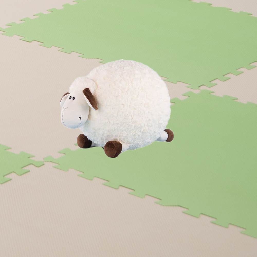 ジョイントマット 大判60cm 3畳 16枚 厚手 2cm おしゃれ EVA高品質 防音断熱 安心のノンホル 転倒防止 サイドパーツ付き【グリーンベージュ】 Green Plastic 家具 フロア