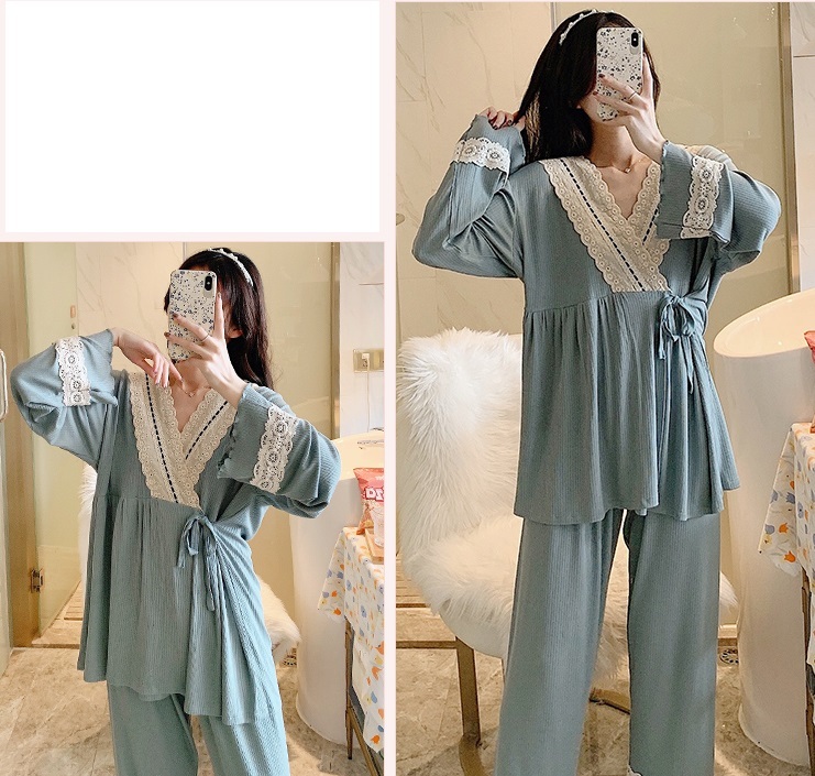 【日本未発売/送料無料】マタニティ パジャマ カシュクール サイドリボン レース フリル