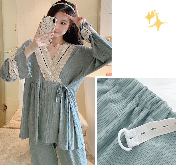 【日本未発売/送料無料】マタニティ パジャマ カシュクール サイドリボン レース フリル