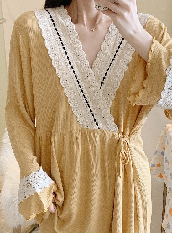 【日本未発売/送料無料】マタニティ パジャマ カシュクール サイドリボン レース フリル