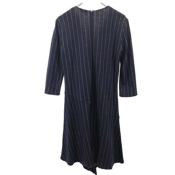 マックスアンドコー ストライプ柄 長袖 ウールブレンド ワンピース L ネイビー×イエロー MAX&CO レディース マックスアンドコー ストライプ柄 長袖 ウールブレンド ワンピース L ネイビー×イエロー MAX&CO レディース