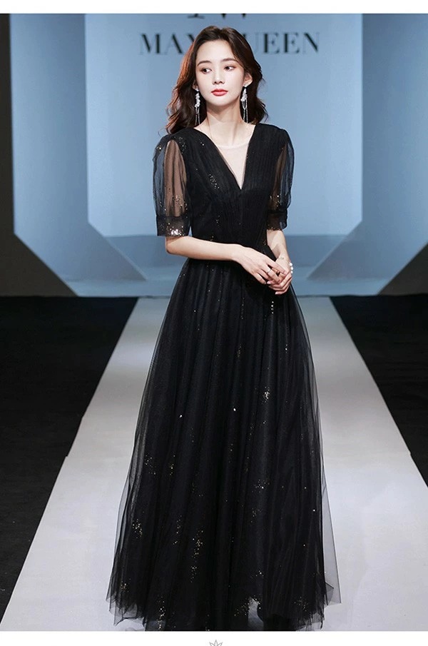 ドレス 大人 ピアノ発表会 ドレス ブラック 黒 演奏会 結婚式 袖付き フェミニン 大きいサイズ 小さいサイズ パーティードレス ロングドレス 袖あり お呼ばれ 20代 30代 可愛い bi131z