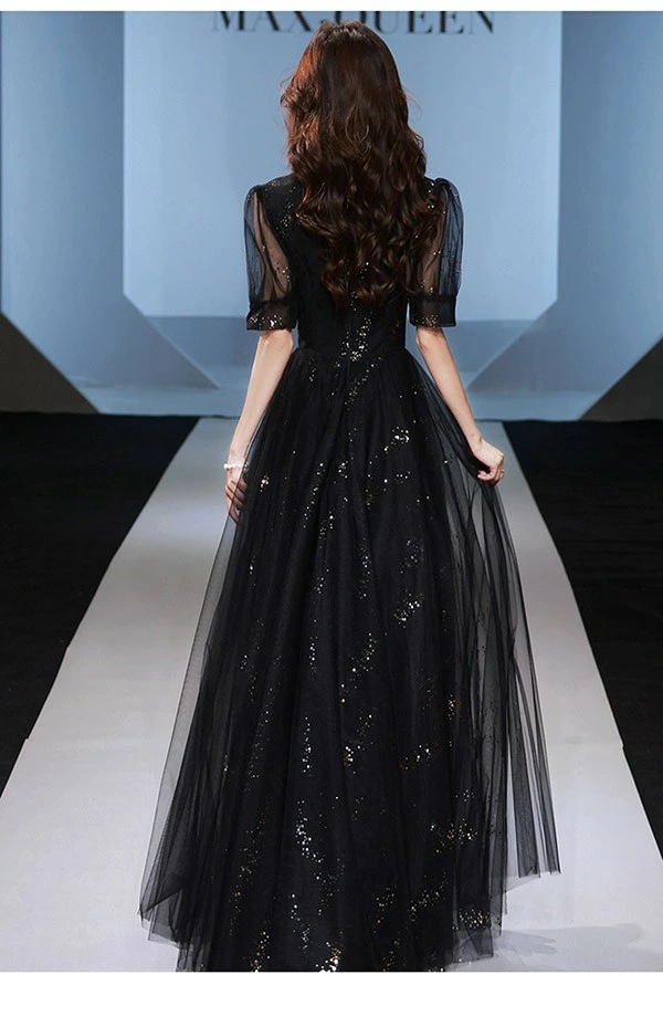 ドレス 大人 ピアノ発表会 ドレス ブラック 黒 演奏会 結婚式 袖付き フェミニン 大きいサイズ 小さいサイズ パーティードレス ロングドレス 袖あり お呼ばれ 20代 30代 可愛い bi131z